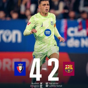 B体育-【西甲】轮换巴萨客场2比4不敌奥萨苏纳终结连胜